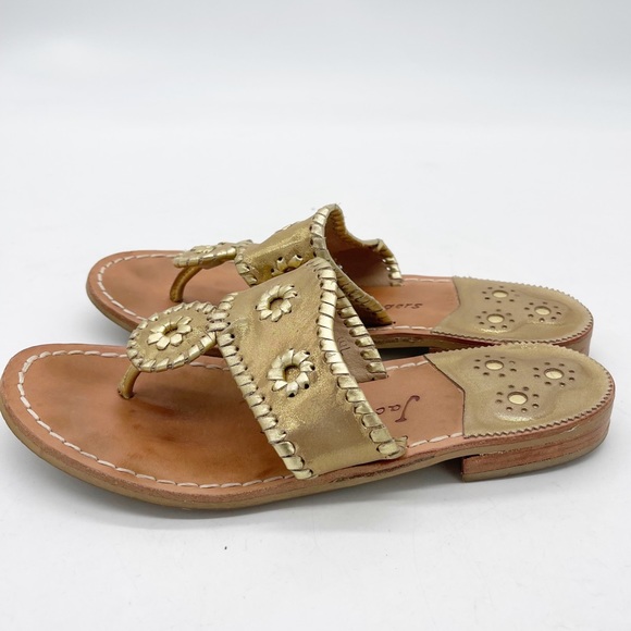 JACK ROGERS Jacks Flat Gold Leather Whipstitch Thong Sandals - Picture 5 of 11